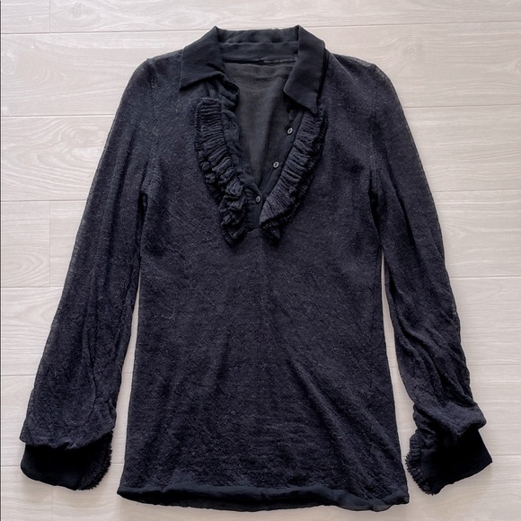 Ermanno Scervino Midnight Navy Wool and Black Silk Sweater - Picture 1 of 14